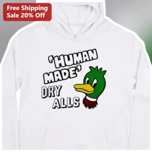Human Made Dry Alls Hoodie White Cartoon Duck Graphic Streetwear Pullover