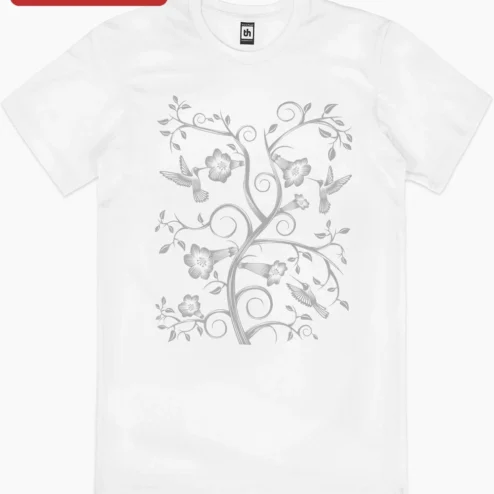 Close-up of Hummingbird Tree Floral Illustration Art Print Botanical Wall Decor for Nature Lovers for streetwear fans in Chicago, Illinois