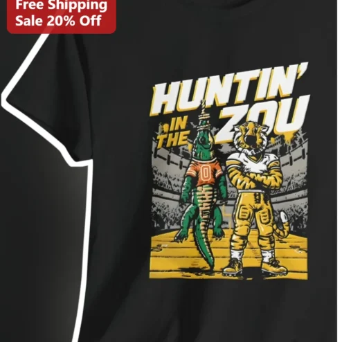 Huntin' In The Zou Gator Tiger Mascot Vintage College Football Tee
