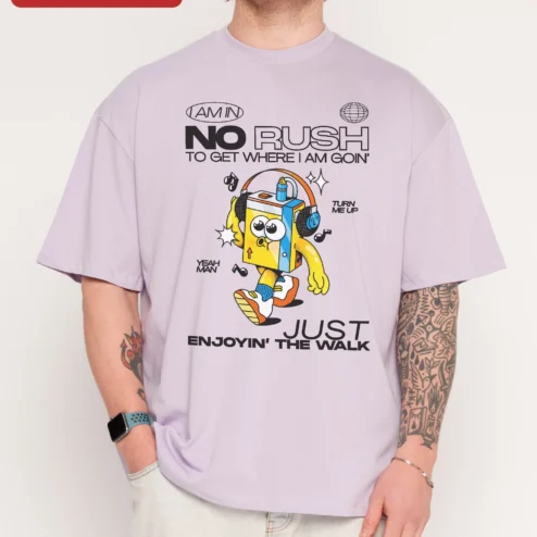 I Am In No Rush To Get Where I Am Goin Enjoyin The Walk Retro Cartoon Oversized Tee