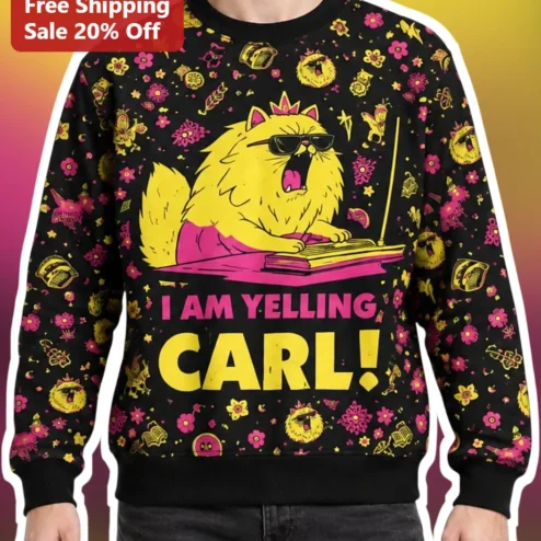 I Am Yelling Carl Dungeon Crawler Carl Sweatshirt Funny Cat LitRPG Gift