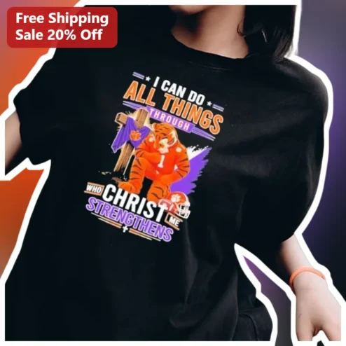 I Can Do All Things Through Christ Who Me Christian Athlete Football Tiger Tee available at our Chicago, Illinois warehouse