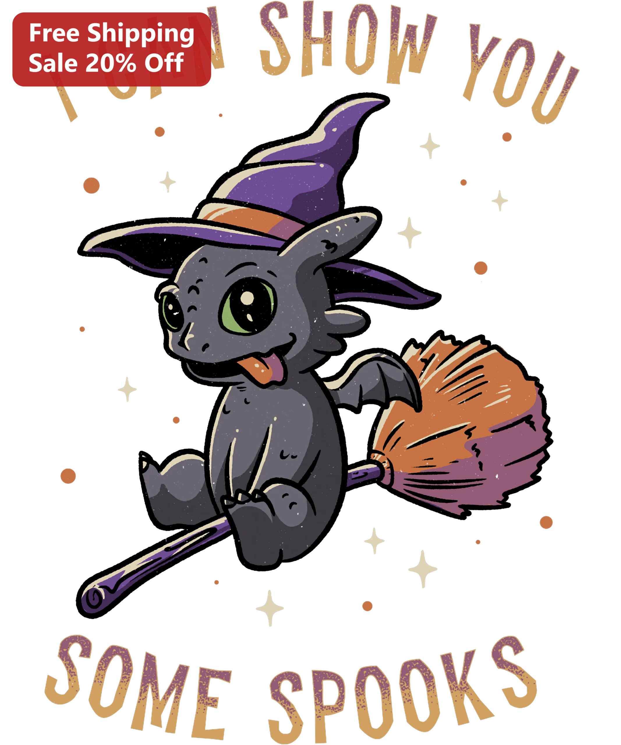 I Can Show You Some Spooks Cute Dragon Witch Halloween Graphic Tee
