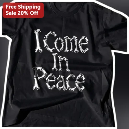 I Come In Peace Alien Skeleton Bone Graphic Tee Gothic Halloween Shirt