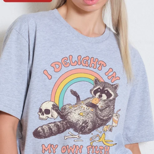 I Delight In My Own Filth Tee Funny Raccoon Trash Panda Graphic Shirt