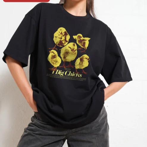 I Dig Chicks Tee Funny Chicken Lover Graphic Shirt Retro Poultry Farm Gift for Women Men on a hanger, ready to ship from Chicago, Illinois