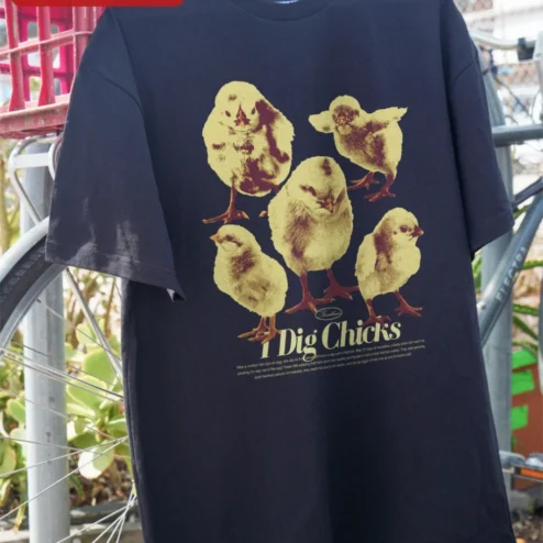 Customer in Chicago, Illinois wearing I Dig Chicks Tee Vintage Farm Apparel Chicken Lover Graphic T-Shirt for Homesteaders