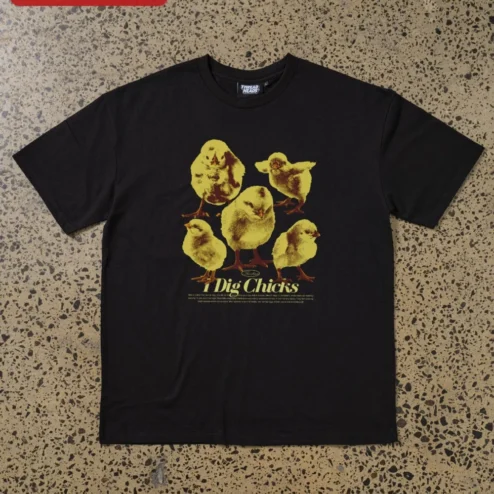 Close-up of I Dig Chicks Tee Vintage Farm Apparel Chicken Lover Graphic T-Shirt for Homesteaders for streetwear fans in Chicago, Illinois
