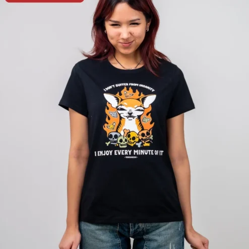 Customer in Chicago, Illinois wearing I Don't Suffer From Insanity I Enjoy Every Minute Of It Funny Chihuahua Skull Graphic Tee