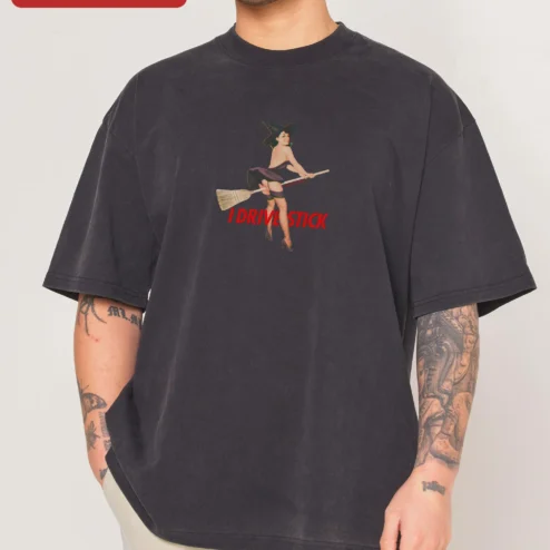 I Drive Stick Tee Manual Transmission Humor Graphic T-Shirt for Gearheads on a hanger, ready to ship from Chicago, Illinois