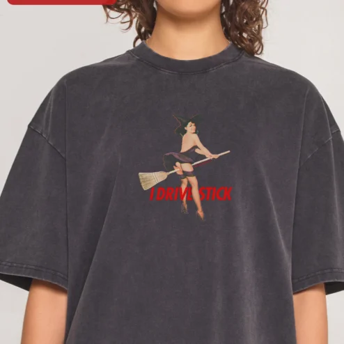 Customer in Chicago, Illinois wearing I Drive Stick Tee Manual Transmission Humor Graphic T-Shirt for Gearheads