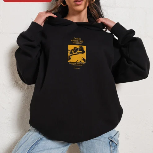 Customer in Chicago, Illinois wearing I Exist Without My Consent Kermit The Frog Meme Hoodie Existence 0/10 Would Not Recommend Funny Nihi