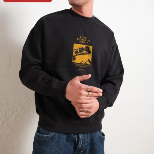 I Exist Without My Consent Sweatshirt This Is Fine Dog Meme Graphic Crewneck