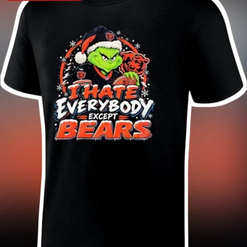 I Hate Everybody Except Bears The Grinch Chicago Bears NFL Christmas Graphic Tee