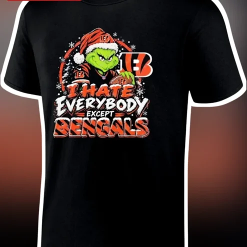 I Hate Everybody Except Bengals The Grinch Christmas Tee Cincinnati NFL Fan Gift