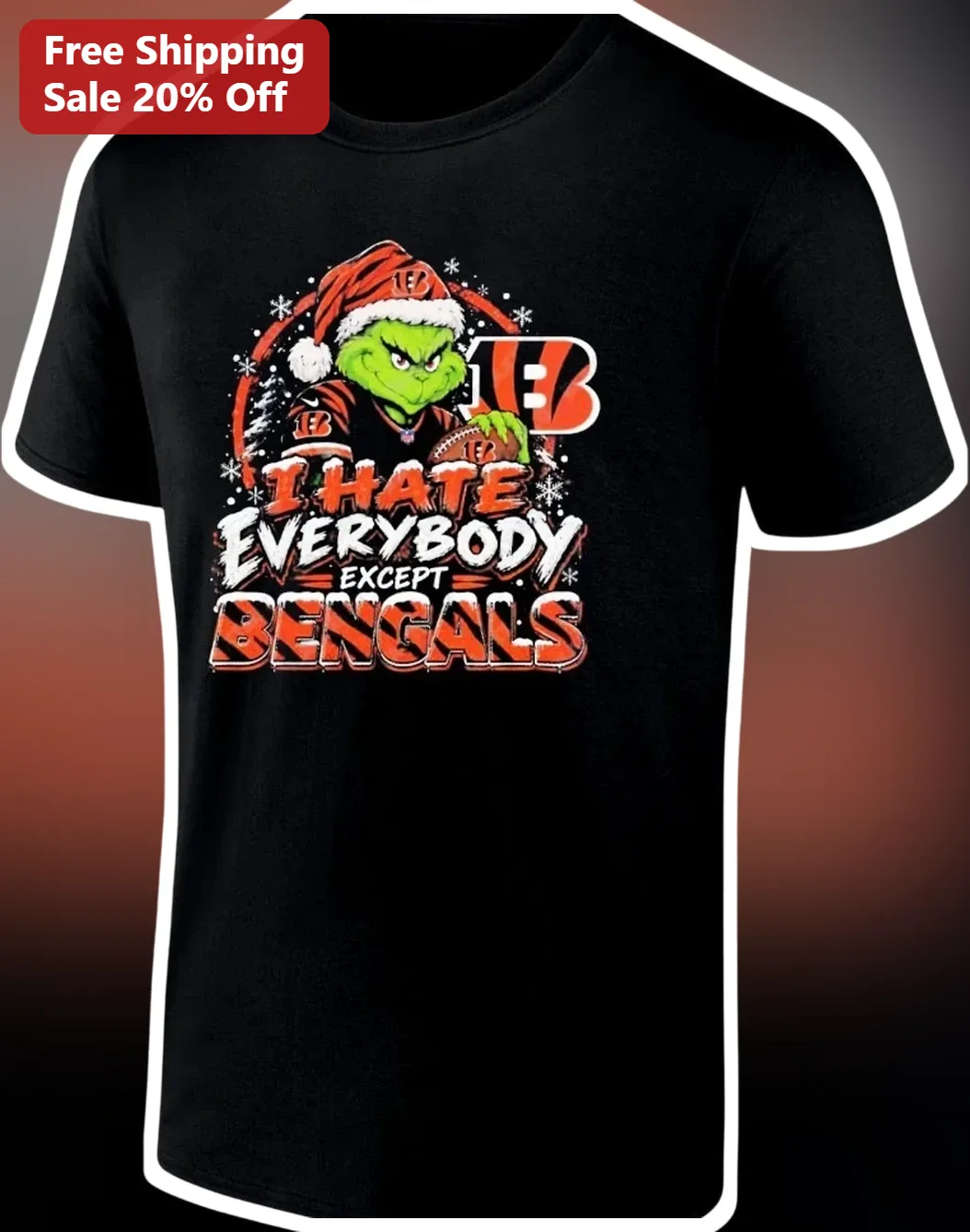 I Hate Everybody Except Bengals The Grinch Christmas Tee Cincinnati NFL Fan Gift