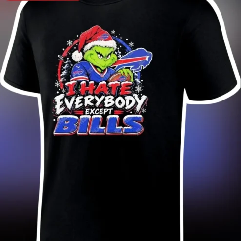 I Hate Everybody Except Bills The Grinch Buffalo Bills NFL Fan Christmas Graphic Tee
