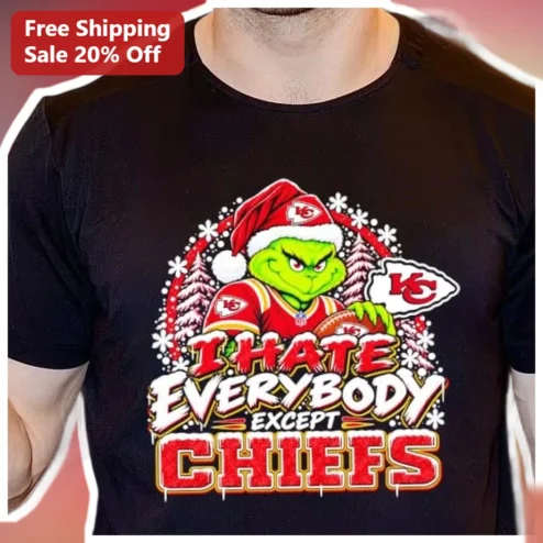 I Hate Everybody Except Chiefs The Grinch Christmas Graphic Tee