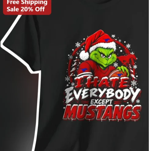 I Hate Everybody Except Mustangs The Grinch SMU Football Christmas Tee