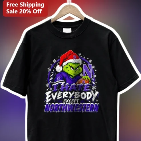 I Hate Everybody Except Northwestern Tee The Grinch NU Wildcats Funny Holiday Gift