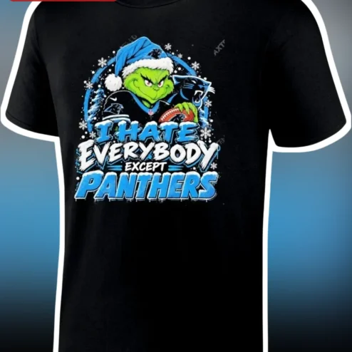 I Hate Everybody Except Panthers Tee The Grinch Carolina Panthers NFL Fan Christmas Gift Funny Sarcastic Sports Shirt