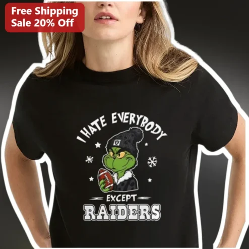 I Hate Everybody Except Raiders Tee The Grinch NFL Fan Gift Funny Football Shirt
