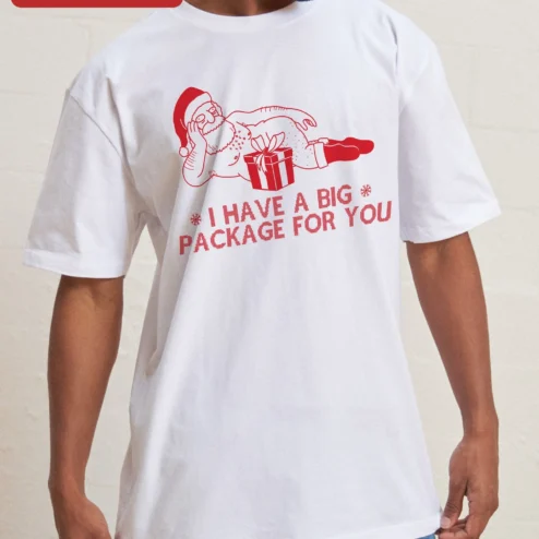 I Have A Big Package For You Funny Santa Pin Up Tee Adult Christmas Gag Gift Shirt