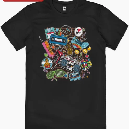 Close-up of I Heart 80s ALF Retro Nostalgia Graphic Tee for Millennials Gen X Fans for streetwear fans in Chicago, Illinois