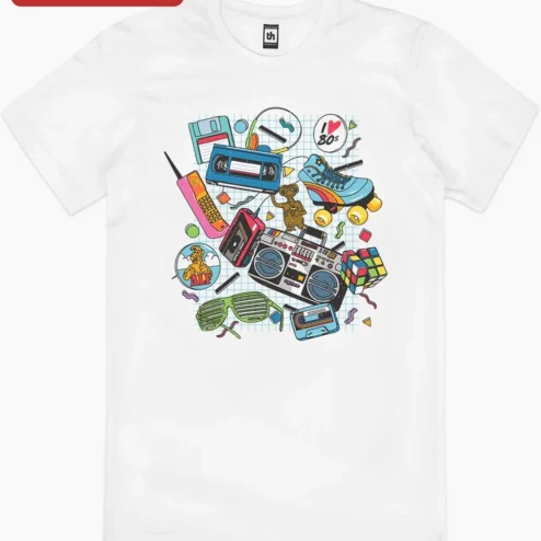 Close-up of I Heart 80s ALF Retro Nostalgia Graphic Tee for Millennials Gen X Fans for streetwear fans in Chicago, Illinois