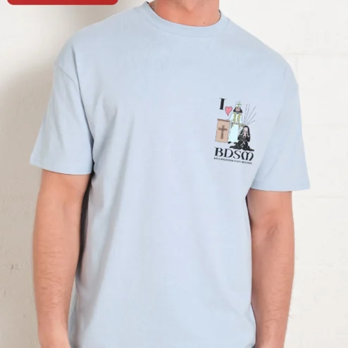 Customer in Chicago, Illinois wearing I Heart BDSM Bible Discussion Study Meetings Tee Funny Religious Humor Graphic Shirt