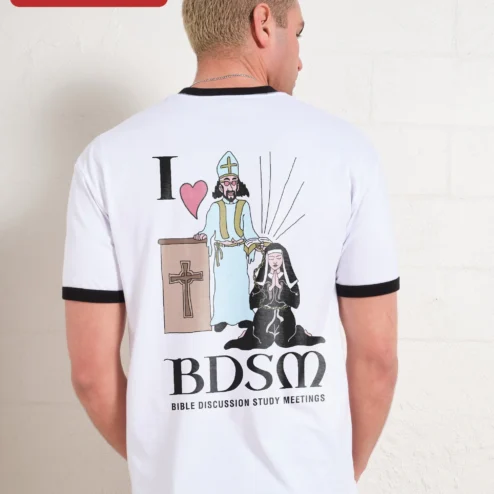 Customer in Chicago, Illinois wearing I Heart BDSM Bible Discussion Study Meetings Tee Funny Religious Humor Graphic Shirt