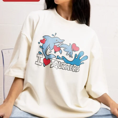 I Heart Squirters Tee Funny Adult Humor Graphic Shirt for Men Women on a hanger, ready to ship from Chicago, Illinois