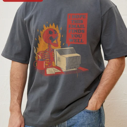 Close-up of I Hope This Email Finds You Well Screaming Skeleton Retro Computer Graphic Tee Funny Office Humor Gi for streetwear fans in Chicago, Illinois