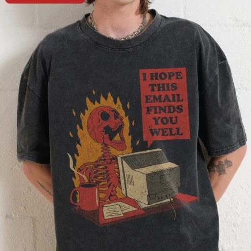 I Hope This Email Finds You Well Screaming Skeleton Retro Horror Acid Wash Tee