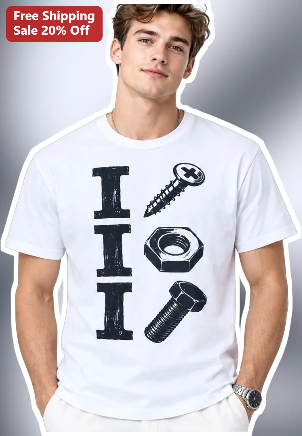 I I I Tee Hardware Pun Mechanic Engineer Graphic T-Shirt for Men