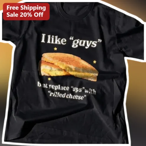 I Like Guys But Grilled Cheese Tee Funny Food Pun Graphic Shirt for Cheese Lovers