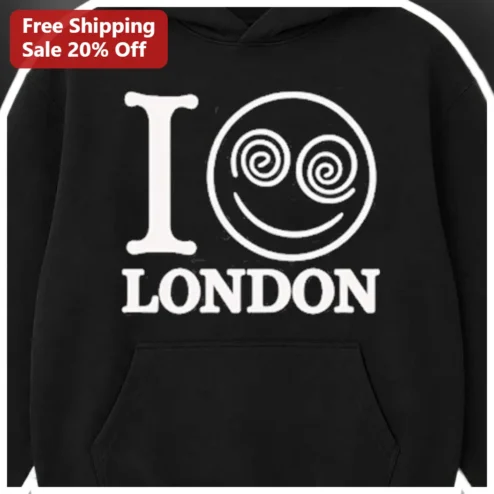 I LONDON Hoodie Funny Spiral Eyes Smiley Face Graphic Pullover Souvenir Gift for Men Women