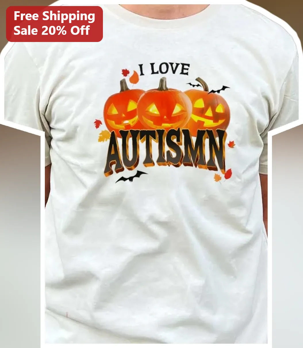 I Love Autism Halloween Pumpkin Graphic Tee for Adults Women Men