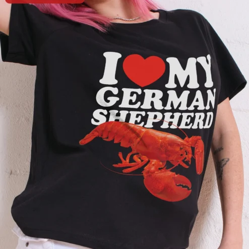 I Love My German Shepherd Funny Lobster Graphic Tee for Dog Lovers