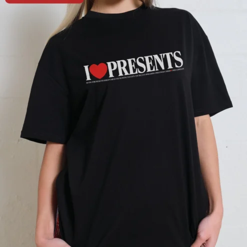 I Love Presents Hoing For Gifts Funny Christmas Cheer Tee for Grandpa Who Has Everything on a hanger, ready to ship from Chicago, Illinois