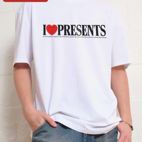 Customer in Chicago, Illinois wearing I Love Presents Hoing For Gifts Funny Christmas Cheer Tee for Grandpa Who Has Everything