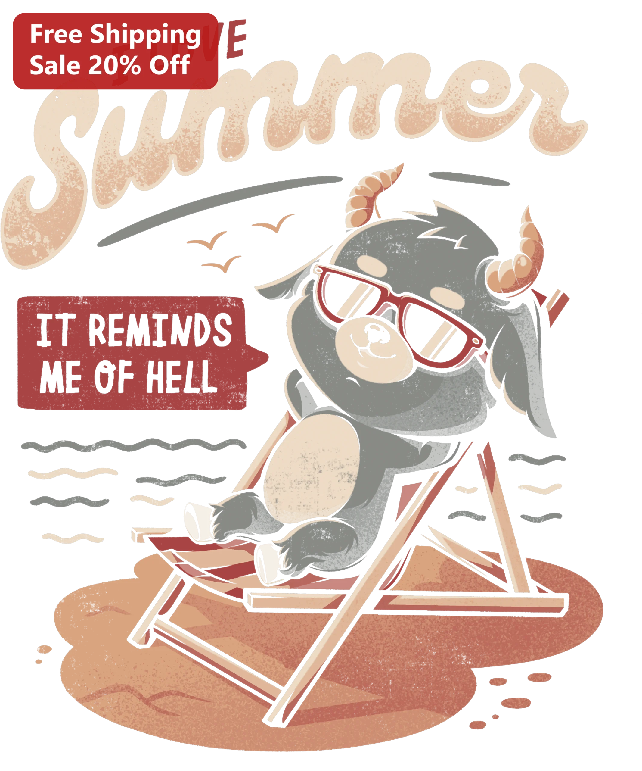 I Love Summer It Reminds Me Of Hell Funny Goat Graphic Tee Sarcastic Anti-Summer Humor Shirt
