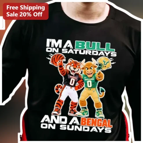 I'M A BULL ON SATURDAYS AND A BENGAL ON SUNDAYS Long Sleeve Shirt USF Bulls Cincinnati Bengals Fan Gift