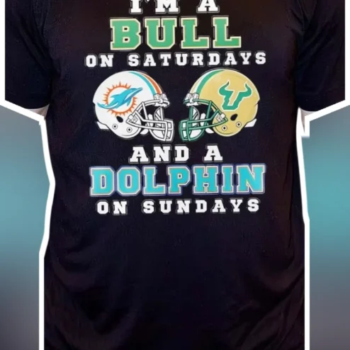 I'm A Bull On Saturdays And A Dolphin On Sundays Tee USF Bulls Miami Dolphins Football Fan Gift