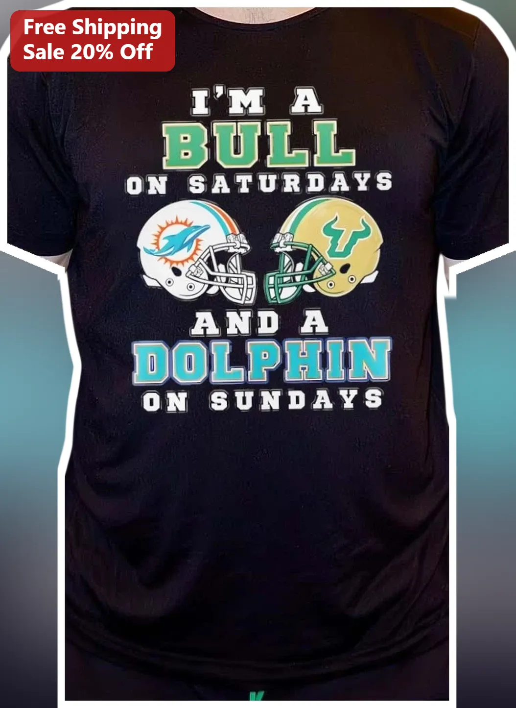 I'm A Bull On Saturdays And A Dolphin On Sundays Tee USF Bulls Miami Dolphins Football Fan Gift