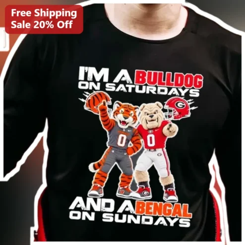 I'M A BULLDOG ON SATURDAYS AND A BENGAL ON SUNDAYS Long Sleeve Tee Funny Sports Fan Gift