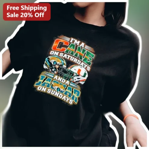 I'm A Cane On Saturdays And A Jaguar On Sundays Tee Miami Hurricanes Jacksonville Jaguars Football Fan Gift