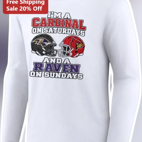 I'm A Cardinal On Saturdays And A Raven On Sundays Long Sleeve Tee Louisville Cardinals Baltimore Ravens Fan Gift