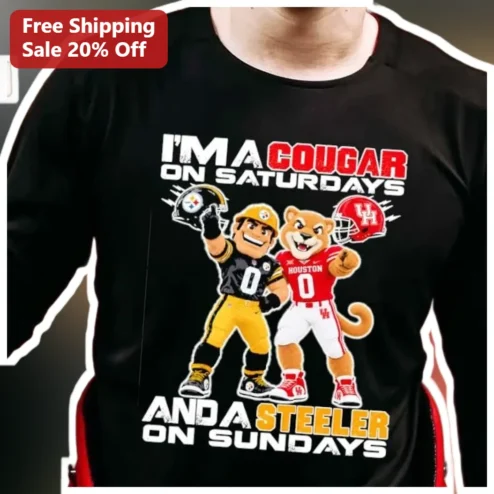 I'M A COUGAR ON SATURDAYS AND A STEELER ON SUNDAYS Long Sleeve Shirt Funny NFL College Football Fan Gift