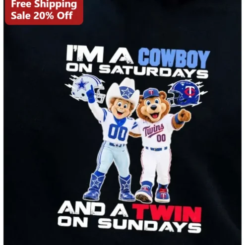 I'M A COWBOY ON SATURDAYS AND A TWIN ON SUNDAYS Tee Funny Sports Fan Gift for Men Women